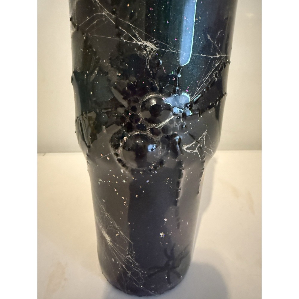 Hand Painted W/Real Spider Webs 32oz Tumbler With Lid